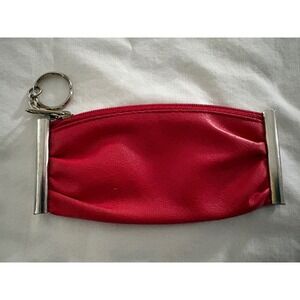 VTG Soft Red Leather Coin Change Pouch Wallet Purse Keychain Zipper Pocket Boho